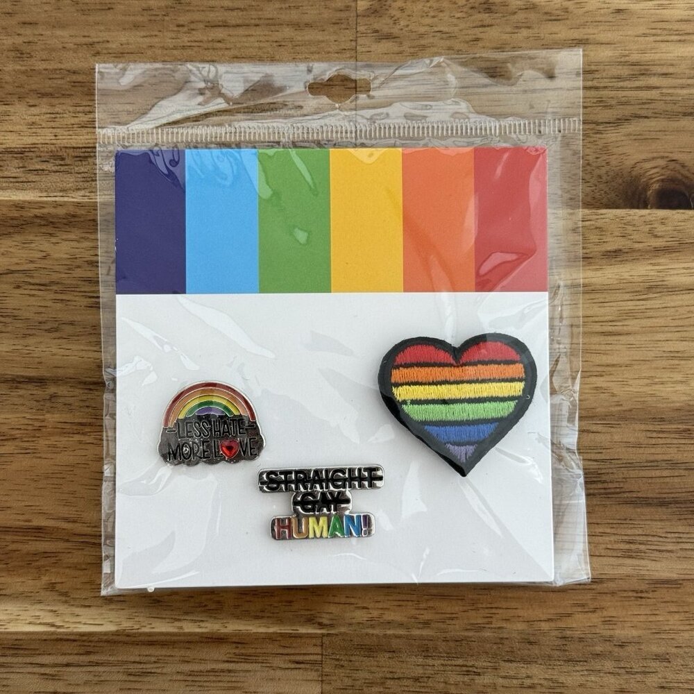 Set Of 3 Pride Pins LGBTQ LGBT Rainbow Progress Flag Enamel‎ Pin Button